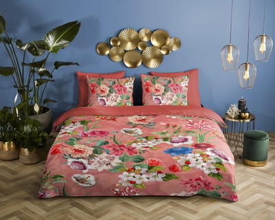 Descanso dekbedovertrek bloemen - 1 persoons 140x200/220 cm - Terra - 100% Katoen satijn