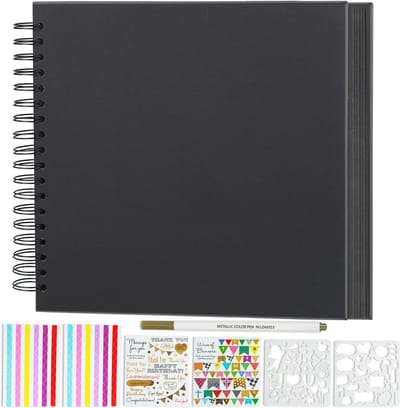 Miaikoe DIY Scrapbook Album 20.5 x 20.5cm Hardcover Kraft Blank Paper Scrap Book with 40 Sheets Memory Book for Family Wedding Photography Birthday (Black)