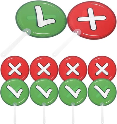 10 Stuks Interactieve Stempaddels voor Klaslokaal - Dubbelzijdige True False Handtekeningen voor Scholierfeedback, Duurzaam Leermiddel en Onderwijsaccessoire