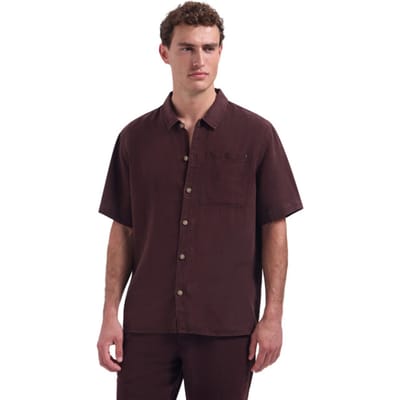 Overhemd Korte Mouw No Excess Short Sleeve Overhemd Linen Blend Bruin