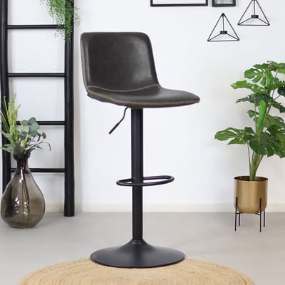 Bronx71® Industriële Barkruk Texas leer antraciet 60 - 76 cm - draaibaar - Barkrukken set van 4 - barstoel