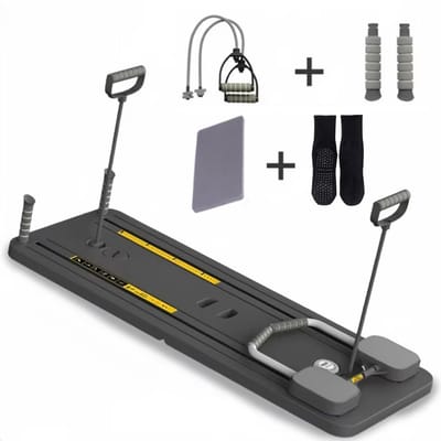 Pilates board - Pilates Reformer - E-book met Oefeningen - Reformer Board - Buikspiertraner - Opbouwbare Pilates Set - Home Workout - Multi-functioneel Fitness Board - Set met Sokken & Mat