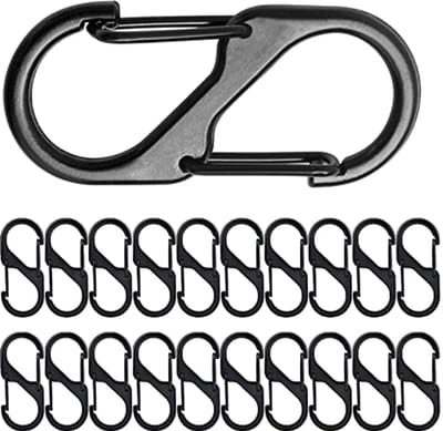 Dailygoods- Karabijnhaak S-vorm 20 stuks - Aluminiumlegering - Sleutelhanger - Lichtgewicht - Dubbel openingsontwerp - Voor wandelen/kamperen