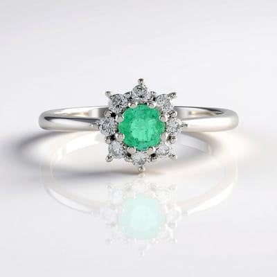 Cavill - Luxe Ring 925 Sterling Zilver - Platina Geplateerd - 0,22 ct Colombiaanse Ronde Smaragd - 0,34 ct Cambodjaanse Zirkonia - Elegant Sieraad