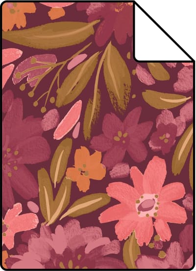 Proefstaal ESTAhome behang bloemen paars, groen en roze - 26.5 x 21 cm - 132199-S