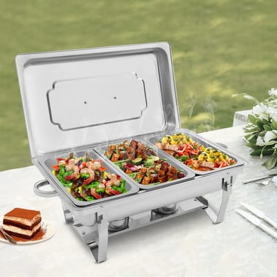 Mosh Stories Buffet Set - 3 Bakken - Voedselverwarmer - Buffetwarmer - Roestvrij Staal - Warmhoudschalen - Met Deksel - Zilver
