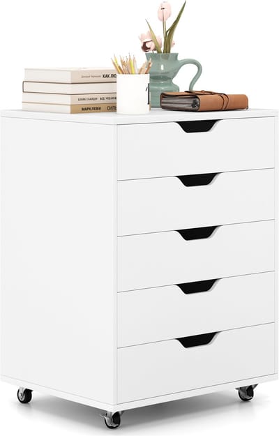 COSTWAY Rolcontainer met 5 laden, mobiele archiefkast met wielen, bureaucontainer, ladekast, rolkast, rolwagen, ladecommode voor thuis en kantoor (wit)