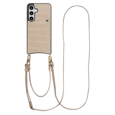 Selencia Hoesje - Geschikt voor Samsung Galaxy S24 / S25 - Croco Backcover met koord en pashouder - Beige