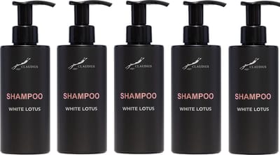 Shampoo White Lotus 300 ml - met pomp - zwarte fles - set van 5 stuks - voordeelverpakking - haarverzorging