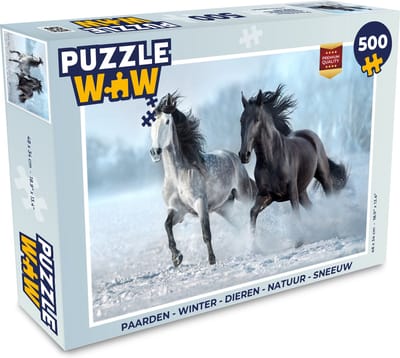 Puzzel Paarden - Winter - Dieren - Natuur - Sneeuw - Legpuzzel - Puzzel 500 stukjes
