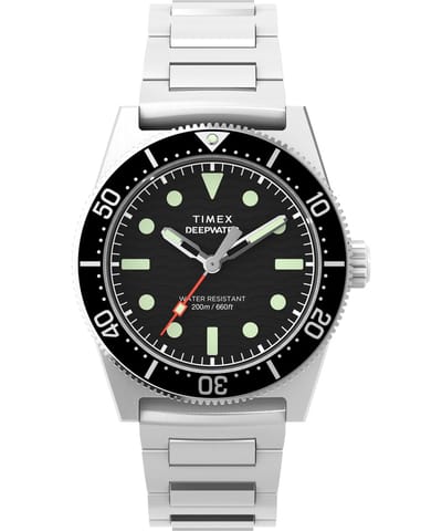 Timex Deepwater Reef 200 Kwarts Analoog Horloge Zilverkleurig En Zwart Kast Gemaakt Van 100% Roestvrij Staal En Een Armband Van 100% Roestvrij Staal 41 TW2W95200AJ