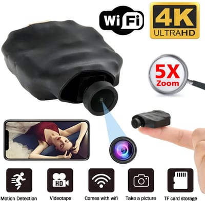 4K HD Draadloze Mini WiFi Camera – 5X Zoom, Bewegingsdetectie & 120° Live Streaming –Beveiligingscamera voor Thuis en Oppas