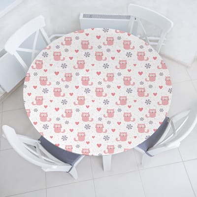 ABAKUHAUS Pastel elastisch rond tafelkleed, kattenharten en bloemen plezier, allround elastisch tafelkleed, 90 cm - 100 cm, pastel roze schaamblush