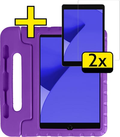 Hoes - Geschikt voor Apple iPad 7/8 (2019/2020) - 10.2 inch - 7e/8e Generatie - Met 2x Screenprotector - Kinderhoes Shockproof Bumper - Kidsproof Case - Tablet Hoesje - Kinder Cover - Paars