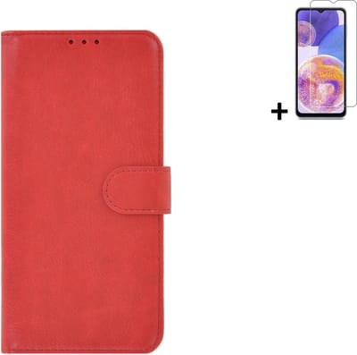 MoDo hoesje Geschikt voor Samsung Galaxy A14 5G - Kunstleer Book Case - Rood hoesje met screenprotector