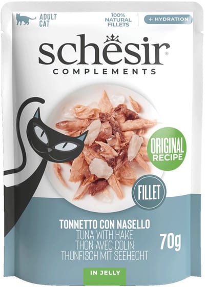 Schesir Adult - Tonijn met Heek - 24 x 70g - Voor Volwassen Katten - Natuurlijk