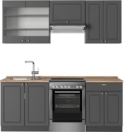 Vicco Fame-Line Complete keukeneenheid – 200 cm, WB Eik Anthrazit-Gold Landhaus