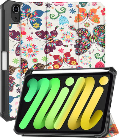 Hoes - Geschikt voor Apple iPad Mini 7 (2024) - 8.3 inch - 7e Generatie - Dun & Stevig - Trifold Bookcase - Hard Cover Case - Met Uitsparing Geschikt voor Apple Pencil - Hardcover Book - Tablet Hoesje - Vlinders