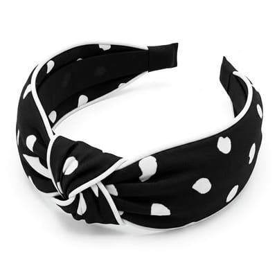 Zwart witte haarband met knoop – dames diadeem met abstract patroon – modieuze haaraccessoire met brede band