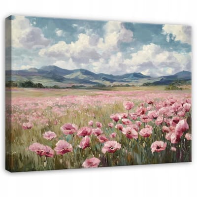 WALLARENA - Schilderij op canvas - 100x70 cm - bloemen veld natuur landschap - Geschikt voor slaapkamer, woonkamer, keuken