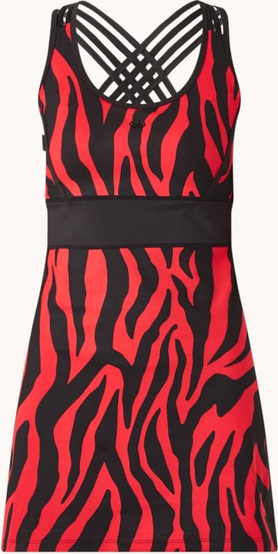 Goldbergh Tinda mini trainingsjurk met sport bh en zebraprint - Rood/ Zwart - Maat XL