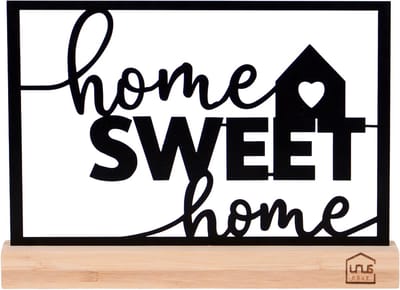 UNUS decoratieve standaard “Home Sweet Home” van metaal met bamboe voet