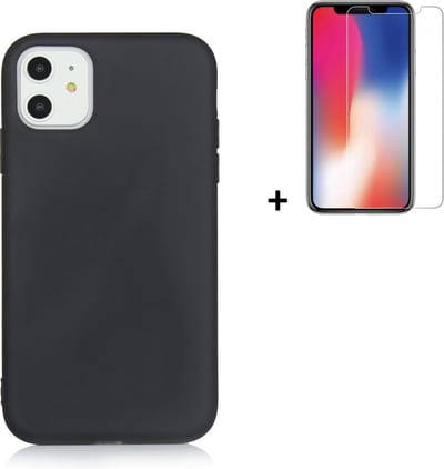 HoesjeGeschikt voor iPhone 11 - Screenprotector iPhone 11 - Siliconen - iPhone 11 Hoes Zwart Case + Tempered Glass