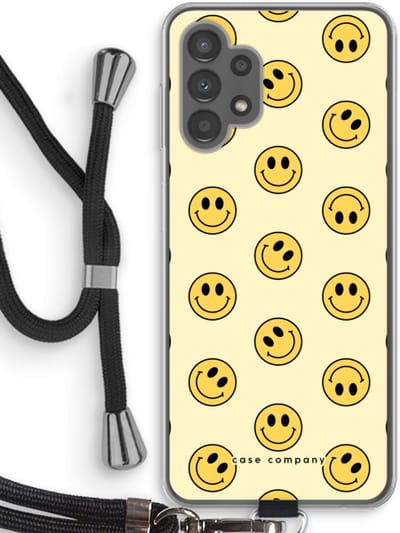 Case Company® - Hoesje met koord geschikt voor Samsung Galaxy A13 4G hoesje met Koord - Smiley N°2 - Telefoonhoesje met Zwart Koord - Bescherming aan alle Kanten en Over de Schermrand