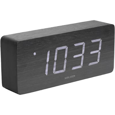 Karlsson Wekker Tube - Zwart fineer, Wit LED - 21x9x4,5cm - Scandinavisch - Wekker voor slaapkamer - Wekkers