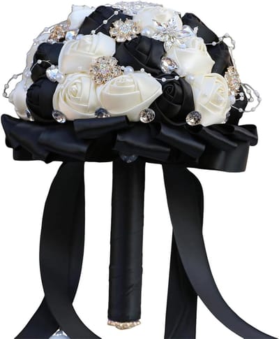 Bruiloft Boeket - Bruidsboeket Kunstbloemen - Huwelijksceremonie Decoratie - Handgemaakt met Parels - 25 cm Hoog - Satijn Wit