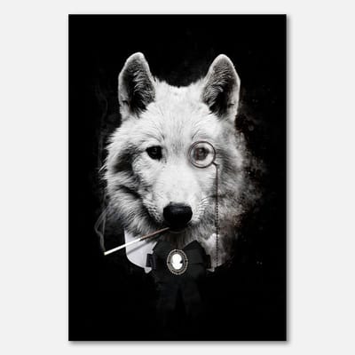 Poster op papier - 40 x 60 cm - Wolf met monocle en sigaret - PosterJunkie