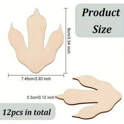 12 pièces Découpes d'empreintes de dinosaure en bois non peintes, 8,99x7,44cm - Ébauches de bricolage pour décoration intérieure et projets créatifs, Forme de griffe, Tranches, Artisanat 12pcs beige