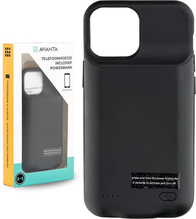 AVIANTA® Powerbank Telefoonhoesje - Geschikt voor IPhone 12 Mini & 13 Mini - 6500 mAh - Oplaadbaar Hoesje - Smart Battery Case - Cover - Powerbank hoes - Zwart