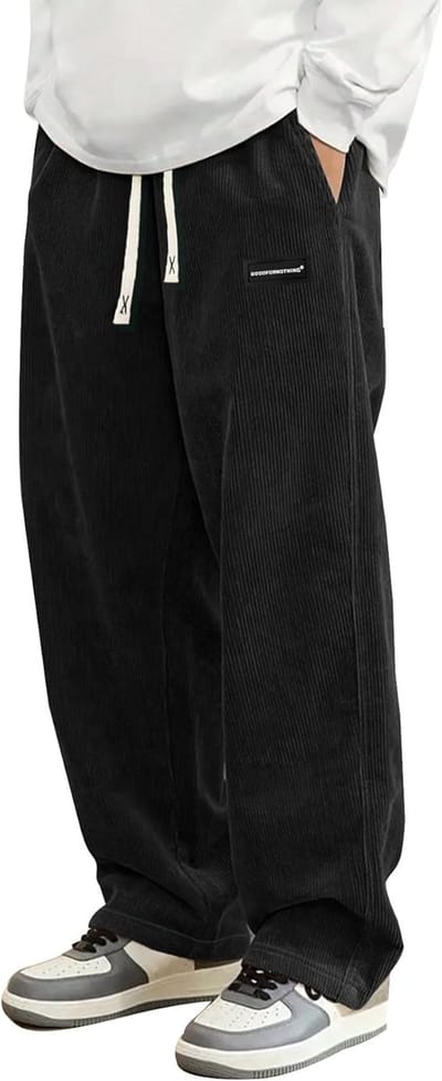 Heren Corduroy Casual Broek Mode Losse Fit Wijde Pijpen Broek Rechte Joggingbroek Elastische Taille Trekkoord