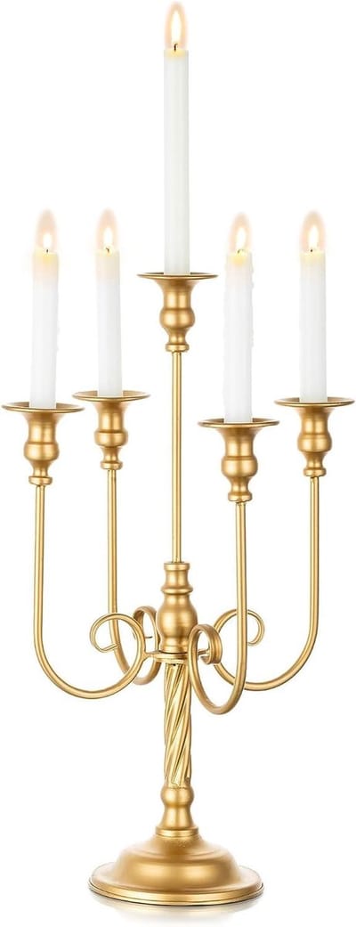 Kandelaar Met 5 Armen - Bloemstuk Houder - Feestelijke Decoratie - Uniek Spiralen Design - 50 cm - Goud