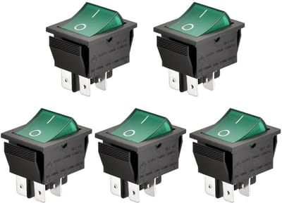 Dailygoody - Tuimelschakelaar - 4 Terminals - Groen Licht - 16A 250VAC - 5Pack - Geschikt voor Elektrische installaties - Compact model