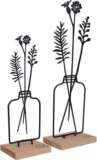 UNUS® Bloemenvaas 2-delig zwart lente zomer decoratie met bamboevoe