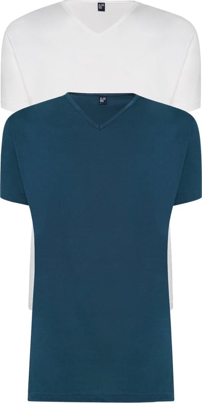 ALAN RED T-shirts Vermont (2-pack) - V-hals - wit en denim blauw