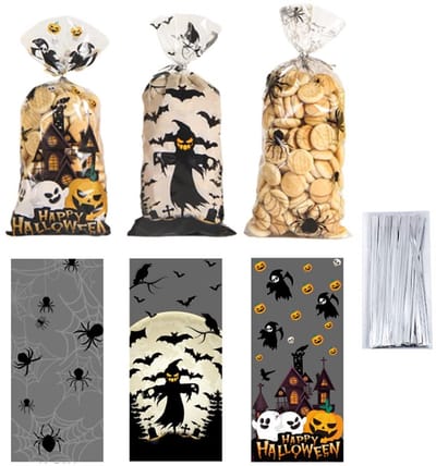 Dailygoods- Cellofaanzakjes Halloween 120 stuks - Snoepzakjes - Feestzakjes - Cadeauzakjes - Koekjeszakjes - 27,5 x 12,5 cm - Niet-giftig en duurzaam