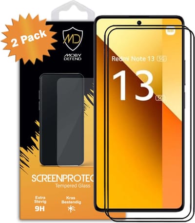 2-Pack MobyDefend Screenprotectors - Geschikt voor Xiaomi Redmi Note 13 5G - Screensavers Met Zwarte Randen - Gehard Glas