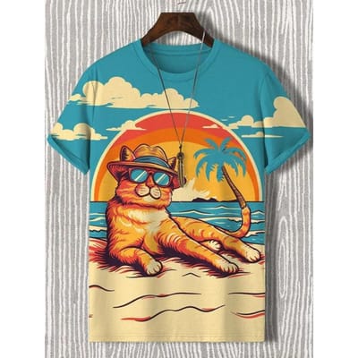 T-shirt Homme Imprimé 3D Chat Cartoon T-shirt Anime Hauts Hip Hop Outdoor Vêtements Décontractés Amples à Manches Courtes Vêtements pour Homme 6XL