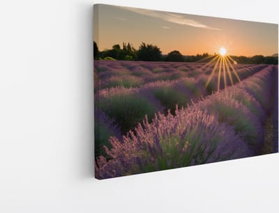 Saammp Canvas Schilderij - Lavendelveld tijdens zonsopgang - Natuur - Landschap - 45x30 - Foto op canvas - Wanddecoratie - Muurdecoratie Woonkamer - Slaapkamer decoratie - Canvas Print