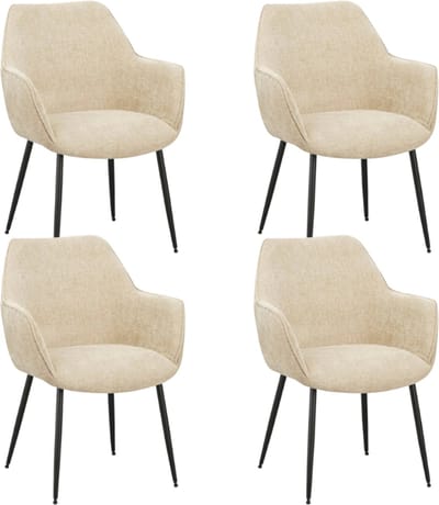 Dimehouse Set van 4 Eetkamerstoelen Sev Beige Chenille Stof - Met Armleuning - Chenille - Scandinavisch & Basic