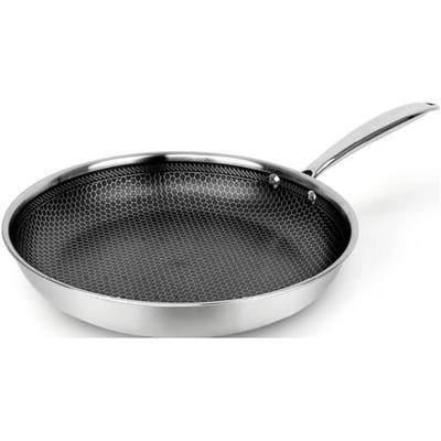 Driedubbele roestvrijstalen pan - De koekenpan met antiaanbaklaag is geschikt voor alle soorten fornuizen, inclusief inductie - Zilverkleurig, 28 cm