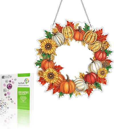 5D DIY Halloween Diamant Schilderen Hangende Kits met Ketting, Decoratieve Wreath voor Deur, Raam en Tuin, Creatieve Home Decoratie