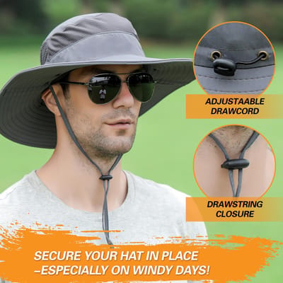 Chapeau de pêche respirant à large bord, protection solaire, portable, pour l'extérieur, avec rabat de cou amovible, pour la plage, l'extérieur gris clair
