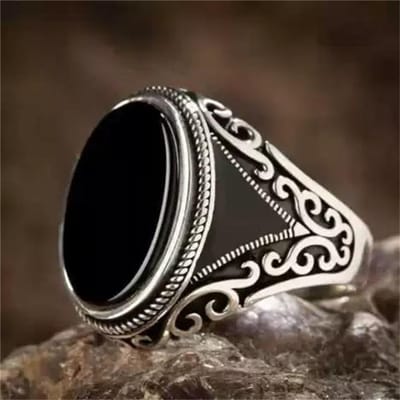 Vintage Heren Handgemaakte Turkse Zwarte Zirkoon Steen Ring Oude Koperkleurige Patroonring Trendy Islamitische Religieuze Moslim Sieraden 11 black