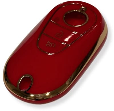 Sleutelcover voor Mercedes Benz, Sleutelhoesje, Key Case for Mercedes Benz, Autosleutel Hoesje Geschikt Voor Mercedes Benz C-Class, S-Class, W223, W206, EQS, S400, S450, S500, Rood - Goud