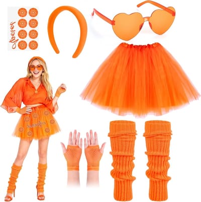 Aperol Kostuum voor Vrouwen - 7-delig Carnaval Outfit met Haarband, Zonnebril en Tulle Rok voor Feest en Hawaii Party