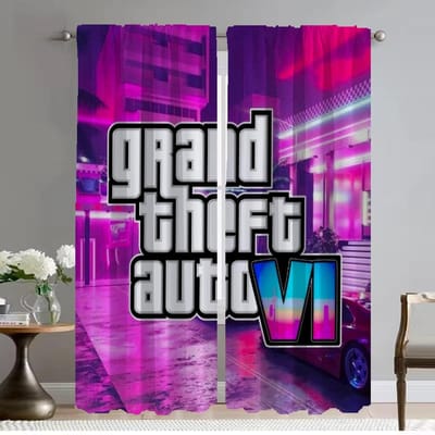 Raamgordijn voor Kamer 2 Panelen Gta Vice City Tule voor Slaapkamer Shades Keukengordijnen Scheidingswand Halloween Decoratie Woonkamer W60xH90cmx2pcs-CL